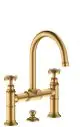 AXOR-HG-AXOR-Montreux-2-Griff-Waschtischarmatur-220-mit-Kreuzgriffen-und-Zugstangen-Ablaufgarnitur-Brushed-Brass-16510950 gallery number 1